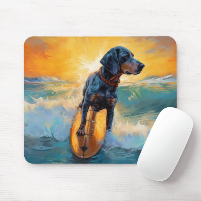Bluetick Coonhound Beach Surfing Painting  Mouse Mat (With Mouse)
