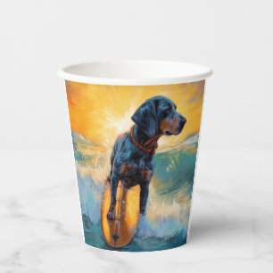 Bluetick Coonhound Beach Surfing Painting Paper Cups