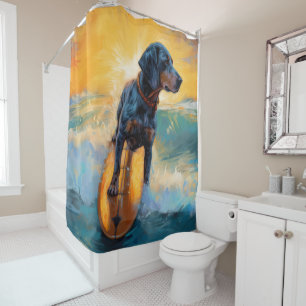 Bluetick Coonhound Beach Surfing Painting  Shower Curtain