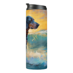 Bluetick Coonhound Beach Surfing Painting  Thermal Tumbler