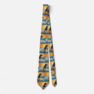 Bluetick Coonhound Beach Surfing Painting Tie