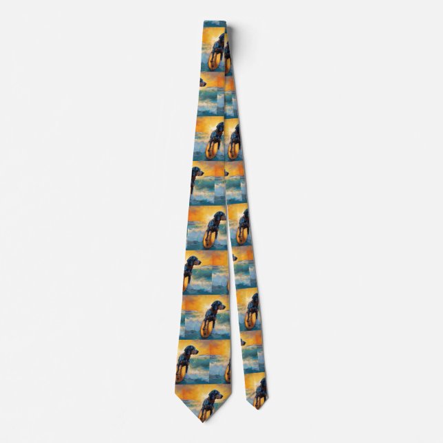 Bluetick Coonhound Beach Surfing Painting  Tie (Front)