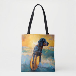 Bluetick Coonhound Beach Surfing Painting  Tote Bag