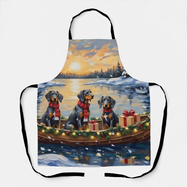 Bluetick Coonhound Christmas Boat Holiday Apron (Front)