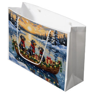 Bluetick Coonhound Christmas Boat Holiday Large Gift Bag