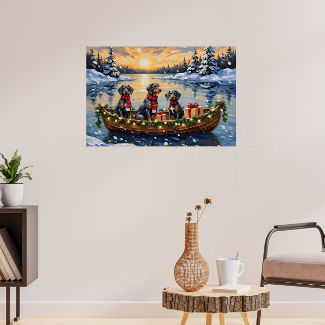 Bluetick Coonhound Christmas Boat Holiday Poster (Living Room 3)