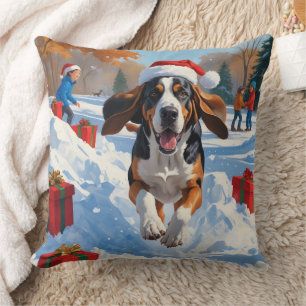 Bluetick Coonhound  Christmas Festive Snow Scene Cushion