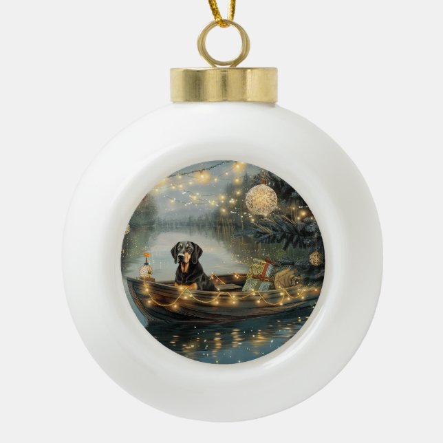Bluetick Coonhound Christmas Festive Voyage Ceramic Ball Christmas Ornament (Front)