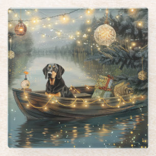 Bluetick Coonhound Christmas Festive Voyage Glass Coaster