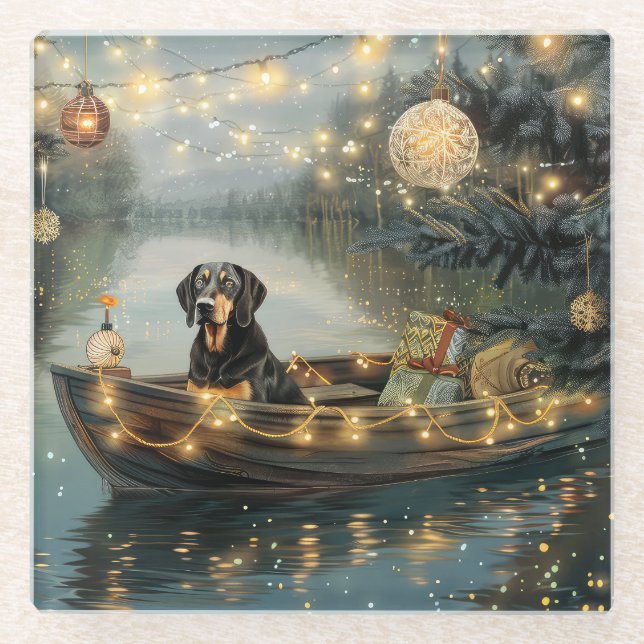Bluetick Coonhound Christmas Festive Voyage Glass Coaster (Front)