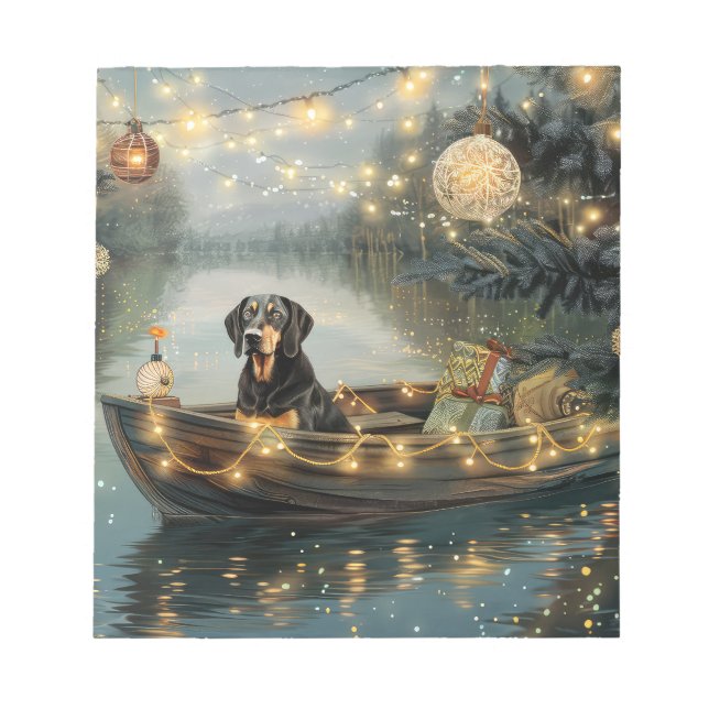 Bluetick Coonhound Christmas Festive Voyage Notepad (Front)