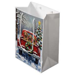 Bluetick Coonhound Christmas Red Truck Holiday Medium Gift Bag