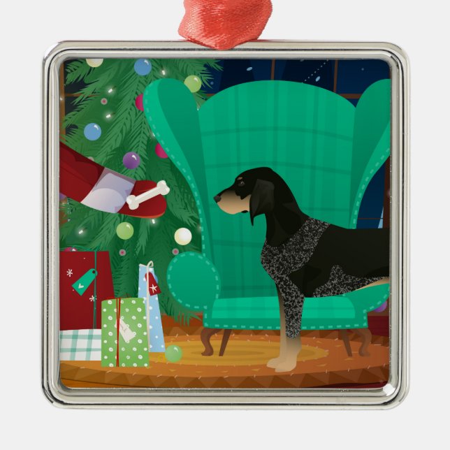 Bluetick Coonhound Christmas Santa's Gift Metal Tree Decoration (Front)