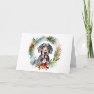 Bluetick Coonhound Christmas Wreath Festive Pup  Card