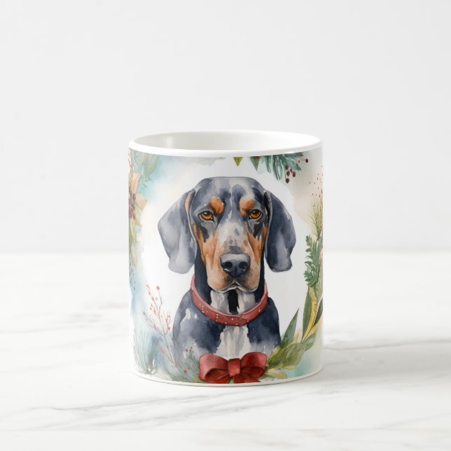 Bluetick Coonhound Christmas Wreath Festive Pup  Coffee Mug (Center)