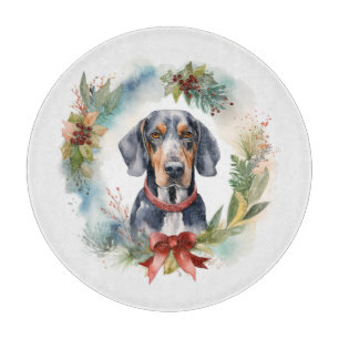 Bluetick Coonhound Christmas Wreath Festive Pup Cutting Board
