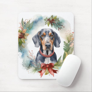 Bluetick Coonhound Christmas Wreath Festive Pup  Mouse Mat