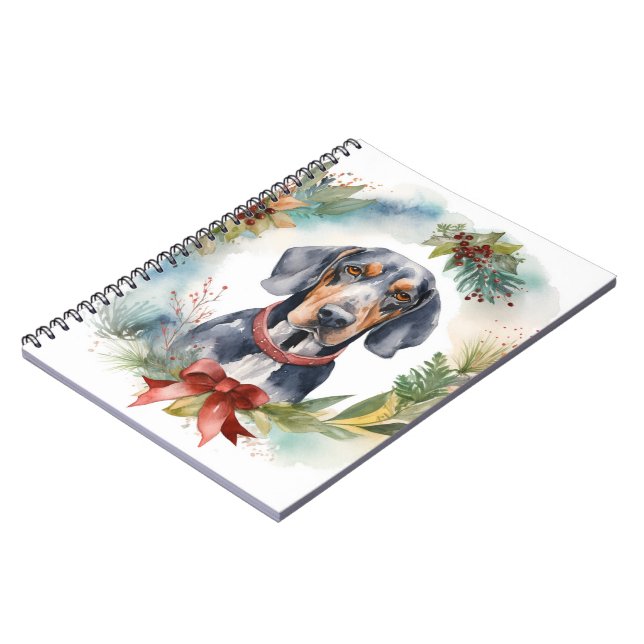 Bluetick Coonhound Christmas Wreath Festive Pup  Notebook (Left Side)