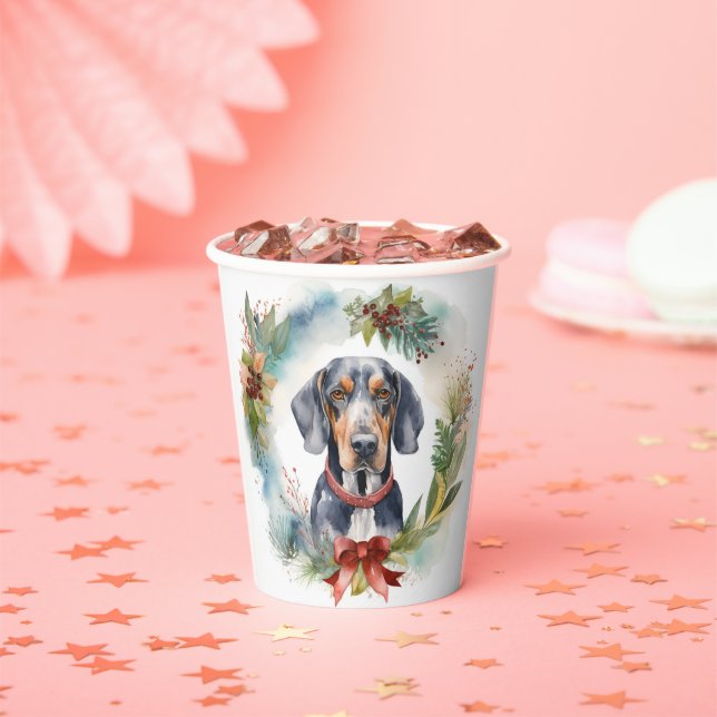 Bluetick Coonhound Christmas Wreath Festive Pup  Paper Cups (Insitu)