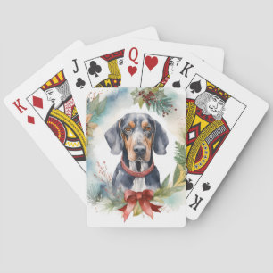 Bluetick Coonhound Christmas Wreath Festive Pup  Playing Cards