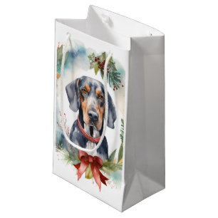 Bluetick Coonhound Christmas Wreath Festive Pup  Small Gift Bag