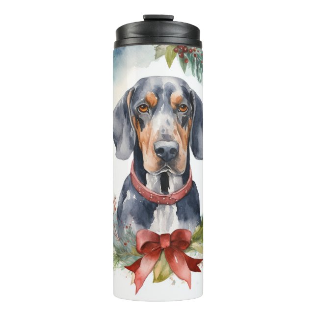 Bluetick Coonhound Christmas Wreath Festive Pup  Thermal Tumbler (Front)