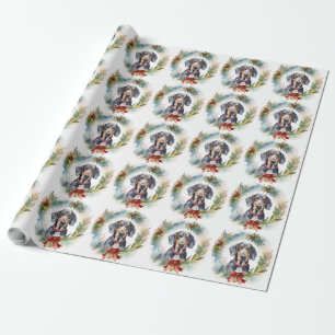 Bluetick Coonhound Christmas Wreath Festive Pup  Wrapping Paper