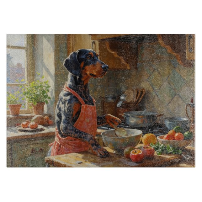 Bluetick Coonhound Cooking in Kitchen Cutting Board (Front)