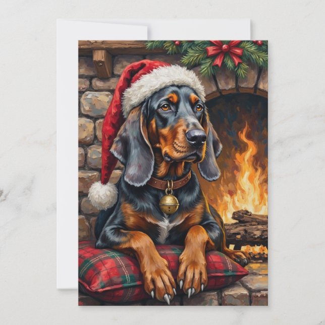 Bluetick Coonhound Dog Cozy Lodge Christmas Holiday Card (Front)