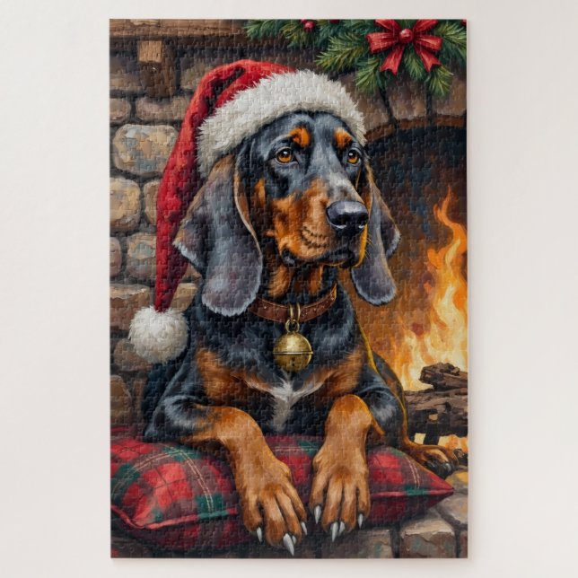 Bluetick Coonhound Dog Cozy Lodge Christmas Jigsaw Puzzle (Vertical)