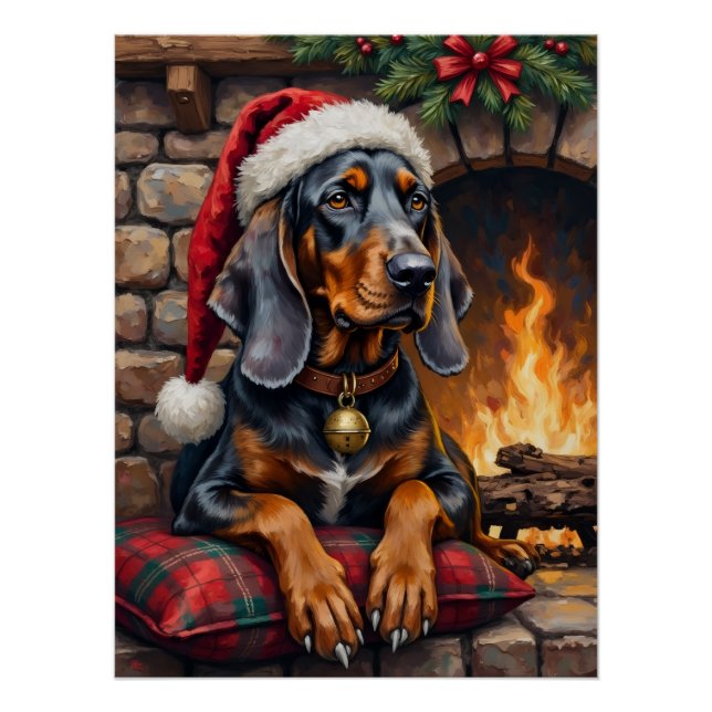 Bluetick Coonhound Dog Cozy Lodge Christmas Poster (Front)