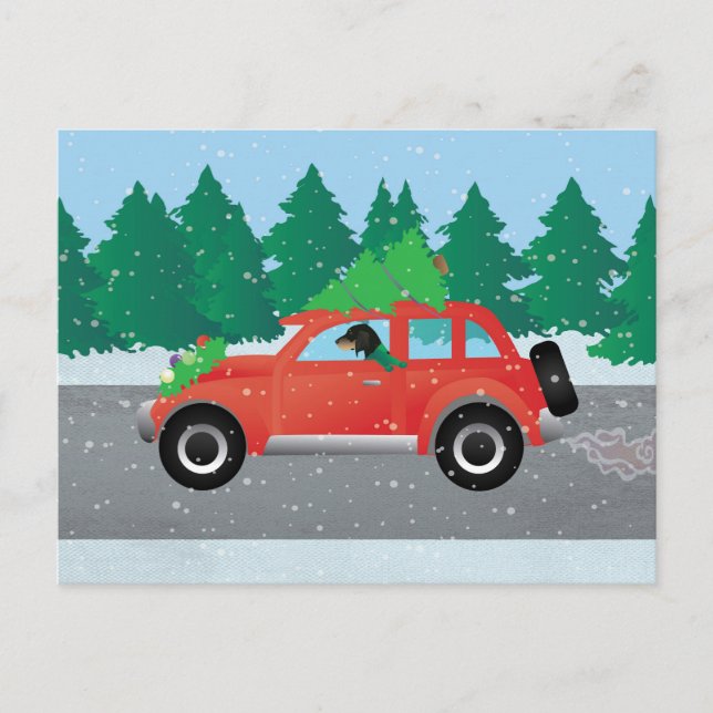 Bluetick Coonhound Dog Driving Christmas Car Holiday Postcard (Front)