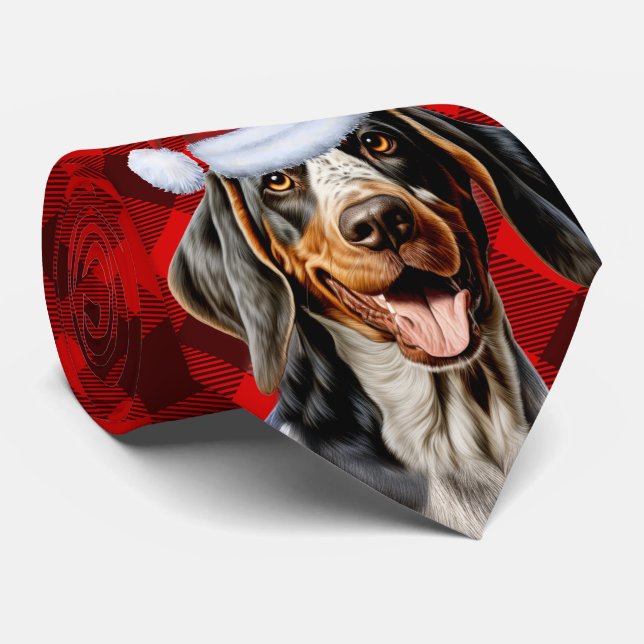Bluetick Coonhound Dog Holiday Plaid Christmas Tie (Rolled)