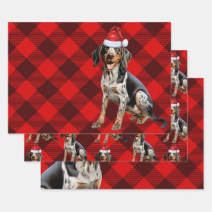 Bluetick Coonhound Dog Holiday Plaid Christmas Wrapping Paper Sheet