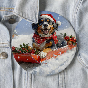 Bluetick Coonhound Dog in Sledge Christmas 6 Cm Round Badge