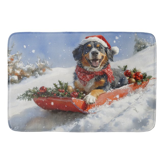 Bluetick Coonhound Dog in Sledge Christmas Bath Mat (Front)
