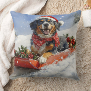 Bluetick Coonhound Dog in Sledge Christmas Cushion
