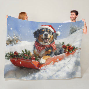 Bluetick Coonhound Dog in Sledge Christmas Fleece Blanket