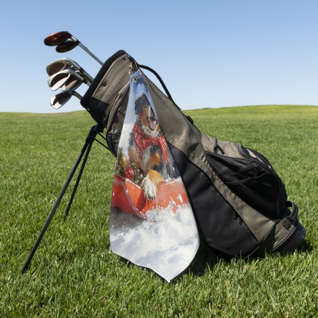 Bluetick Coonhound Dog in Sledge Christmas Golf Towel (Green)