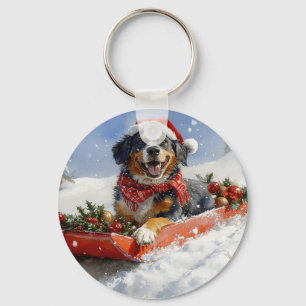 Bluetick Coonhound Dog in Sledge Christmas Key Ring