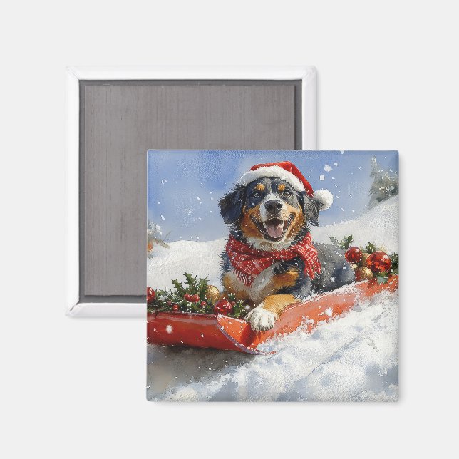 Bluetick Coonhound Dog in Sledge Christmas Magnet (Front/Back)