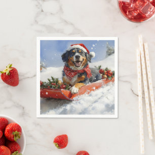 Bluetick Coonhound Dog in Sledge Christmas Napkin
