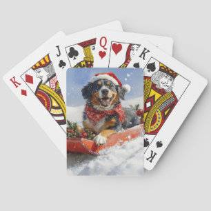 Bluetick Coonhound Dog in Sledge Christmas Playing Cards