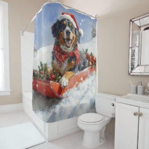 Bluetick Coonhound Dog in Sledge Christmas Shower Curtain