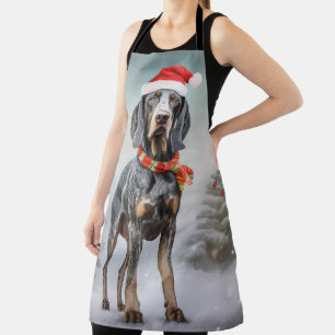 Bluetick Coonhound Dog in Snow Christmas  Apron