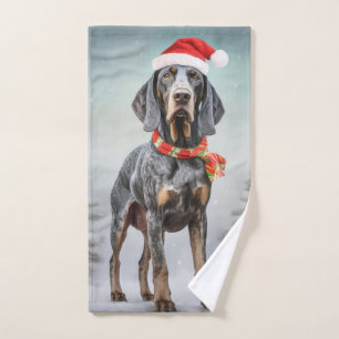 Bluetick Coonhound Dog in Snow Christmas Bath Towel Set