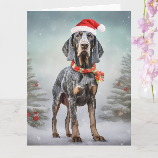 Bluetick Coonhound Dog in Snow Christmas  Card (Orchid)