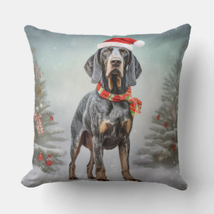 Bluetick Coonhound Dog in Snow Christmas Cushion
