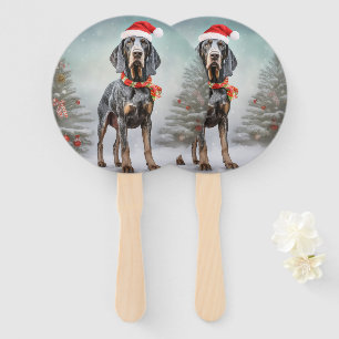 Bluetick Coonhound Dog in Snow Christmas  Hand Fan