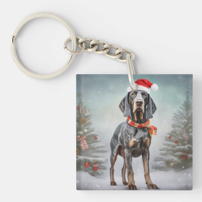 Bluetick Coonhound Dog in Snow Christmas  Key Ring (Front)
